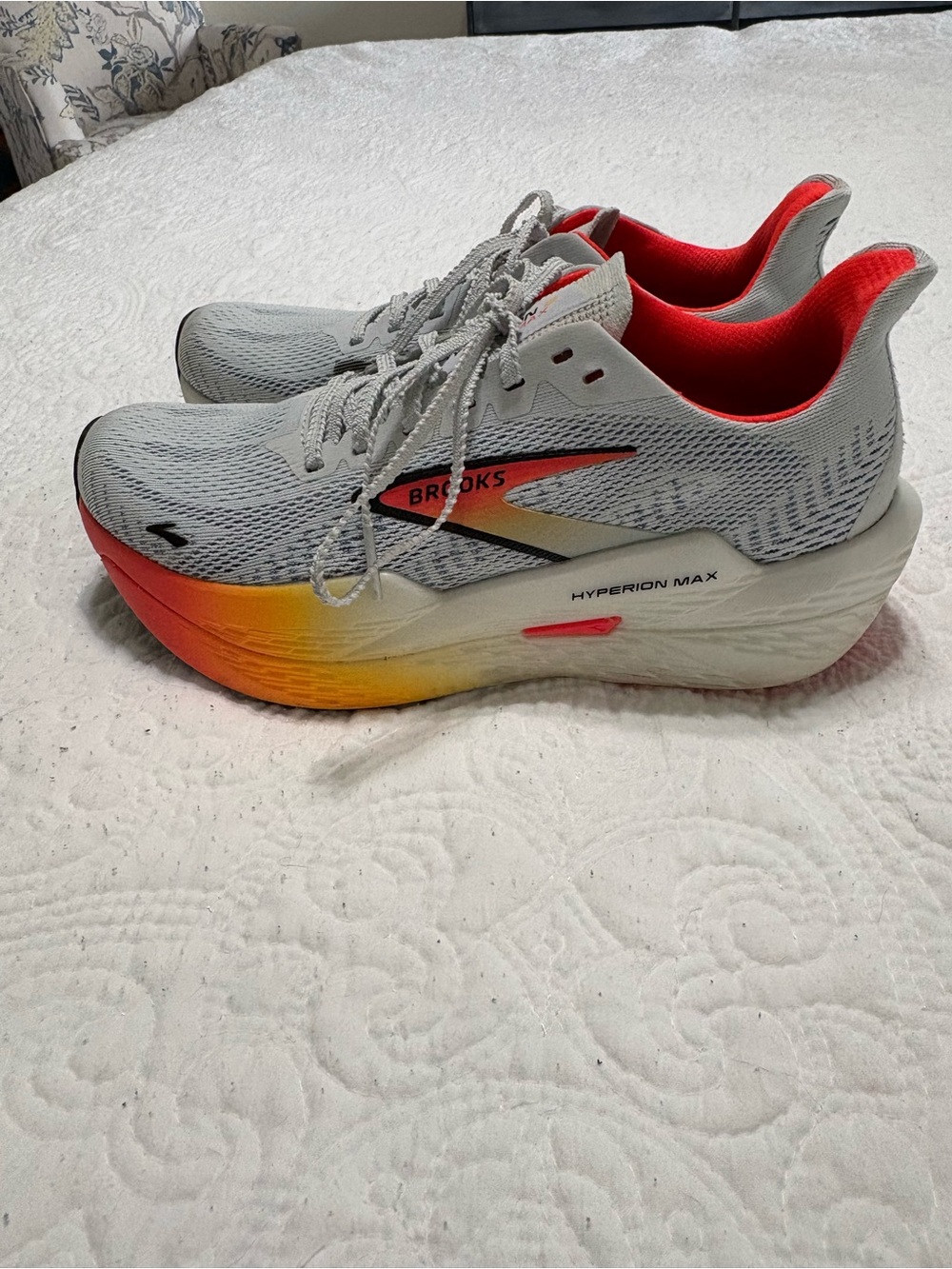 Brooks Hyperion Max Gray Running Shoes with Red and Yellow Gradient